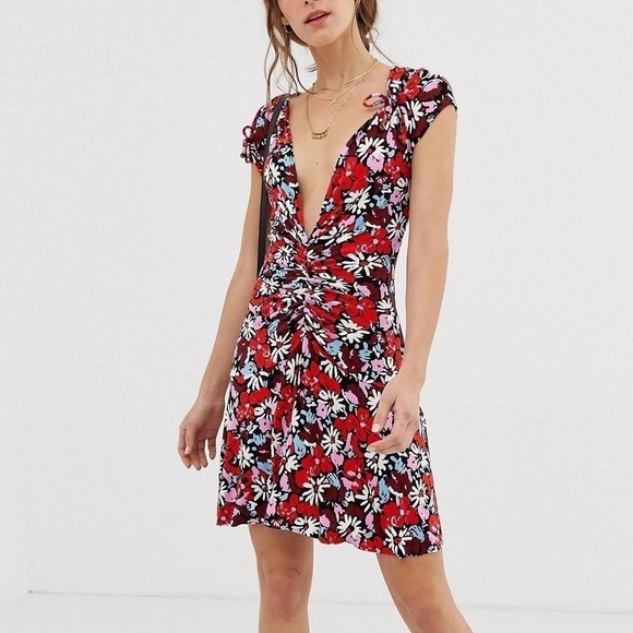 Free People Key To Your Heart mini dress in Black Red Floral size small - Picture 4 of 12